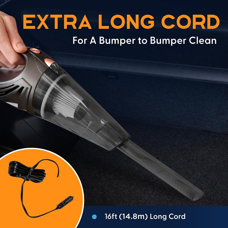 Power Practical THISWORX Car Vacuum Cleaner - Portable, High Power, Handheld Vacuums w/ 3 Attachments, 16 Ft Cord & Bag - 12v, Auto Accessories Kit for Interior Detailing - Black - Image 3